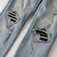 Jeans de Mezclilla para Hombre, Corte Recto, Lavado Medio, con Logotipo Personalizado, 100% Algodón, Secado Rápido