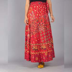 Jupe longue rouge à imprimé ethnique, confortable, respirante, évasée, coupe trapèze, brodée, formelle, en soie et coton tricoté, taille XS, pour le travail - Product Image 3