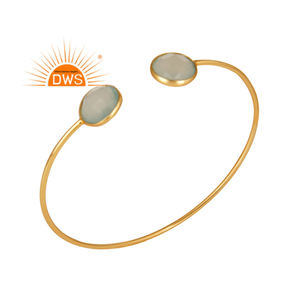 Latest Design Sterling Silver 18K Gold Plated Natural Aqua Chalcedony Gemstone Cuff Bangle Demi Fine Jewelry Manufacturer - Product Image 1