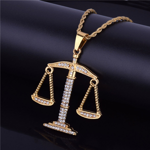 จี้เพชรแนวฮิปฮอปสุดอินเทรนด์สำหรับผู้ชายจี้สร้อยคอ10kt ตราชั่งน้ำหนักแบบราศีตุลย์สีทอง - Product Image 4