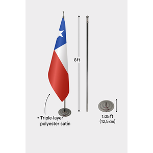 Drapeau d'intérieur officiel du Chili imprimé numériquement avec mât en aluminium - Product Image 6