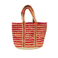 Sac fourre-tout décontracté bleu géométrique en jute recyclé fait main pour femme – Collection Chindi – Offre spéciale