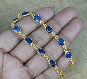 Blue Sapphire <b>Bracelet</b> 925 Sterling <b>Silver</b> 14k Gold Plated Overlay <b>Adjustable</b> Gemstone Jewelry - Product Image 5