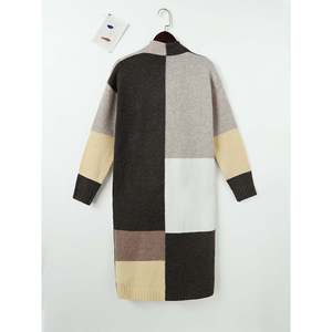 Cardigan en laine à manches longues pour femme, couleur contrastée, avec fermeture boutonnée - Product Image 5