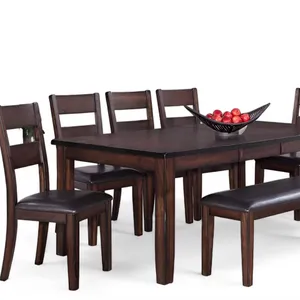 The 6-pieces Traditional Style Extendable Dining Table Set Room With 1x 18"inch Leaf Table And 6 Chairs And A Bench