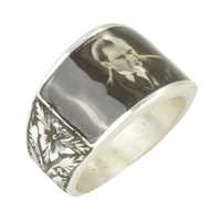 Anillo de Plata de Ley 925 con Forma de Rostro para Hombre, con Foto de Kemal Ataturk, Bisel de 2.1x1.5cm, Joyería Cultural Coleccionable para Uso Diario
