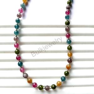 สร้อยคอทัวร์มาลีนธรรมชาติลูกปัดกลมเรียบขนาด6มม. เครื่องประดับอัญมณีหลากสีทำด้วยมือสร้อยคอลูกปัดของขวัญสำหรับเธอ - Product Image 2