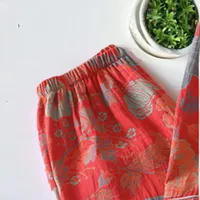 Ensemble de pyjama en coton pour femmes de haute qualité, élégant, imprimé floral rouge vif, respirant, thermique, printemps, été, automne, hiver, complet