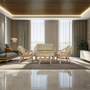 OMARA Elegant & Comfortable Rattan/Wicker Living Set Modern Minimalist Design Apartment <b>Sofa</b> Coffee <b>Table</b> Living Room Furniture - Product Image 1