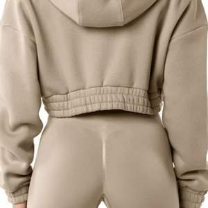 Sudadera con capucha recortada clásica para mujer de la mejor calidad 55% algodón 45% Spandex estilo hombro caído cremallera completa de gran tamaño para invierno - Product Image 6