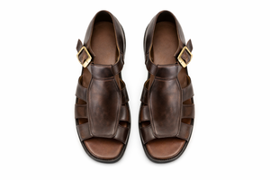 Sandales en cuir véritable pour hommes, sandales de pêcheur faites à la main, sandales décontractées à bout ouvert, respirantes - Product Image 4