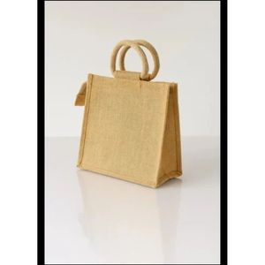 Brown Jute Medium Shopping <b>Bag</b> Recyclable Fabric Beach Daily <b>Drawstring</b> <b>Bag</b> Letter Screen Pattern for Foods Advertising Gifts - Product Image 3