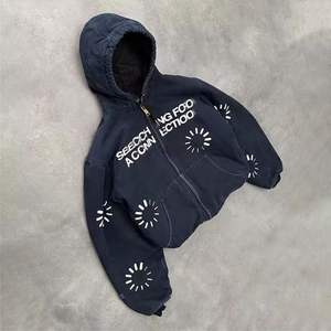 Venta al por mayor Print Stone Oversized Vintage Acid Wash Zip up Sun Faded Sudadera con capucha desgastada Sudadera con capucha de algodón unisex - Product Image 1