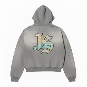 Sweat à capuche à fermeture éclair complète pour femmes en coton polaire ton gris logo personnalisé broderie à impression bouffante Style de rue vêtements d'extérieur décontractés basiques sweats à capuche - Product Image 5