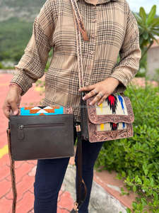 กระเป๋าหนังสไตล์ตะวันตกแอซเท็กทรงเครื่องมือกระเป๋าวินเทจสีน้ำตาลเครื่องมือกระเป๋าสะพายข้างกระเป๋าถือหนังบุนวมแอซเท็กไม่เหมือนใคร - Product Image 5