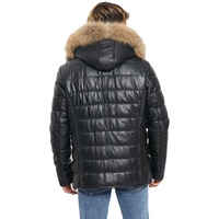 Veste en cuir pour homme nouveau style de doudoune 2022 avec capuche en fausse fourrure en cuir de mouton véritable