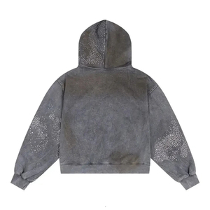 Sweat à capuche zippé imperméable en molleton vintage double couche délavé à l'acide, style unique, streetwear pour homme, haute qualité, hiver - Product Image 2