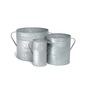 Macetas de flores galvanizadas de forma redonda con asas para macetas y macetas de flores para decoración de exteriores de granja - Product Image 1