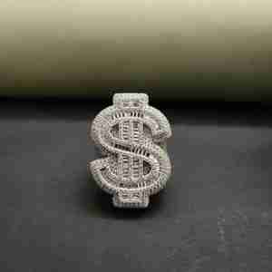 Bague unique, élégante et stylée, personnalisée avec un signe dollar, en or massif 18 carats et acier inoxydable, moissanite unisexe pour les fêtes - Product Image 2