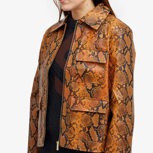 Chaqueta de Cuero de Serpiente Exótica para Mujer, Estilo Piloto con Grabado de Pitón, Transpirable para Invierno, Cuero de Lujo - Product Image 5