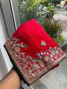 Hermosa colección de Sari de diseñador nupcial de alta calidad con trabajo de secuencia de bordado en tela de seda Fendy Chinon para mujer - Product Image 5