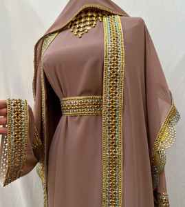 Abayas de gasa bordadas para ocasiones especiales Mariposa Estilo Abaya de Dubái con diseño de encaje bordado Colección Eid - Product Image 3