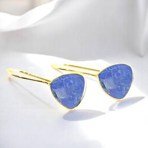 925 Silver Trillion Shape <b>Sapphire</b> Bezel Drop <b>Earrings</b> <b>Gold</b> Plated Statement <b>Earrings</b> Jewelry For Women - Product Image 1