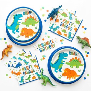 Ensemble complet de vaisselle de fête sur le thème des dinosaures - 24 assiettes, gobelets et serviettes en papier jetables pour la décoration d'<span class=keywords><strong>anniversaire</strong></span> d'un garçon - Product Image 4