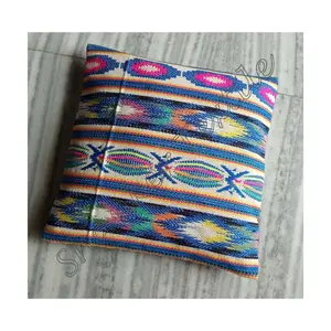 Square Lucky Indian Bohemian Art Silk Brocade Ethnic Soft Cushion Covers 16" X 16" Premium Quality Hand Printed Silk Brocade