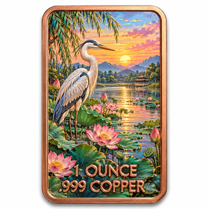 Pavilion sul <span class=keywords><strong>Lago</strong></span> Heron Lotus con <span class=keywords><strong>Vista</strong></span> al Tramonto, Lingotto di Rame .999 da 1oz Personalizzato, Moneta Commemorativa da Collezione, Articolo Artigianale Personalizzato - Product Image 1