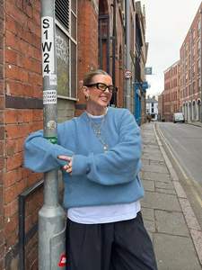 Pull surdimensionné pour <span class=keywords><strong>femme</strong></span> pull extensible doux veste manches bouffantes col rond coupe ample pull manteau pour tenue décontractée et formelle - Product Image 4