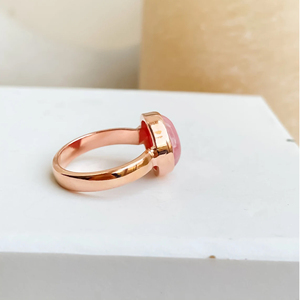 925 Sterling Silver Unique Wedding Party <b>Statement</b> <b>Ring</b> Trendy Christian 10x10mm Pink Rhodochrosite 18k Gold Plated Natural - Product Image 6