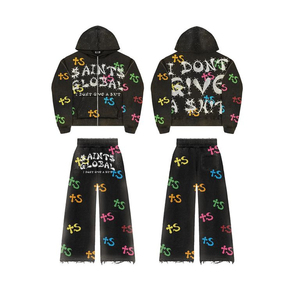 Survêtements unisexes personnalisés en coton, ensembles de jogging 2 pièces, survêtements amples à patchwork, coupe-vent, survêtements amples pour hommes, ensemble sweat-shirt et short - Product Image 5