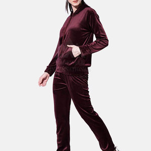Fabricant pakistanais dernière conception femmes velours survêtement 100% coton couleur unie femmes velours survêtement - Product Image 3