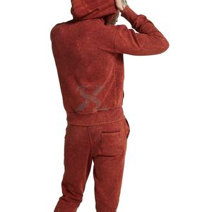unisex cotton hoodie jogger tracksuit set acid wash casual everyday wear <b>mens</b> cotton tracksuit two piece hoodie jogger set - Product Image 2