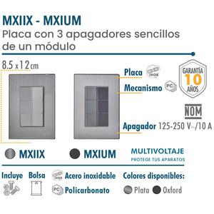 Placca con triplo interruttore, MXIUM-002, 2 pezzi, Switchx3, 125-250VAC, 10A, 50/60Hz, Argento/Oxford, Acciaio inossidabile/PC. - Product Image 2
