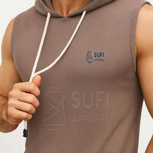 New Style <b>Men's</b> <b>Sleeveless</b> <b>Hoodies</b> Winter Workout Casual Solid Color 100% Cotton Breathable Eco-Friendly Fleece in Best Price - Product Image 3