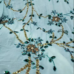 Tissu de broderie à la main de luxe Centra Design, dentelle florale en cristal, rayonne, viscose, cachemire, élasthanne, organza - Product Image 1