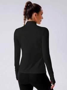 Women Black Half Zip Long Sleeve Activewear Top Quick Dry Breathable Workout Pullover Yoga Running Gym Sportswear Streetwear - Product Image 2