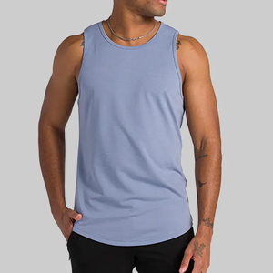 Camisetas sin mangas blancas de secado rápido para hombre, ropa de playa deportiva para gimnasio con logotipo personalizado, de poliéster y licra, ligeras, elásticas, suaves, de 4 vías - Product Image 6