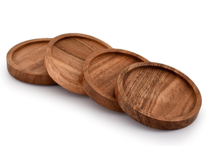 Ensemble de 4 sous-verres en bois d'acacia naturel parfaits pour protéger les surfaces du salon, du bureau ou du bar de l'Inde - Product Image 4