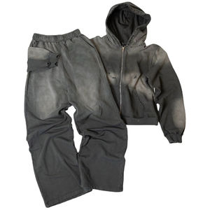 Custom Color 100% Cotton French Terry Zip-Up Hoodie Men Oversized <b>Distressed</b> Vintage Sun Faded Acid Wash Tracksuit For Men - Product Image 3