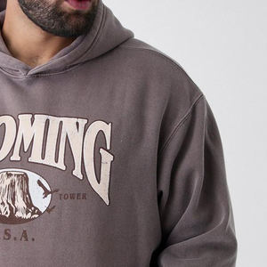 <b>Oversized</b> 100% Cotton <b>Fleece</b> Pullover Basics Printed <b>Hoodie</b> with Solid Pattern and Hooded Collar for <b>Men</b> for Autumn/Winter - Product Image 5