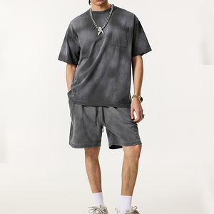 ชุดเสื้อยืดคอกลมแบบไล่ระดับสีสำหรับผู้ชายชุดกางเกงขาสั้นสำหรับงานหัตถกรรมของคนโบราณสีจาง - Product Image 5