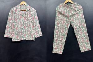 Conjunto de Pijama de Verano para Mujer, Informal, Floral, con Cuello en V, Algodón, Logotipo Frontal ODM, Cintura Elástica, Dos Piezas, Ropa de Dormir - Product Image 6