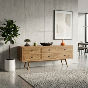 Meuble de rangement en bois massif pour salon, style Mid-Century Modern, avec 6 tiroirs, artisanat balinais - Product Image 4