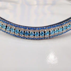 Diadema de 5 filas de cristales azules y blancos Firozi, hecha a mano en cuero italiano, elegante accesorio ecuestre para caballo. - Product Image 1