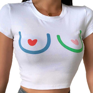 2025 nuevas camisetas cortas de verano personalizadas, camisetas para mujer, ropa de algodón y poliéster, camisetas cortas transpirables para mujer - Product Image 1