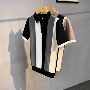 T-shirt polo personnalisé pour hommes mode été rayé bouton polos en tricot manches courtes hauts vintage t-shirts chandails - Product Image 4