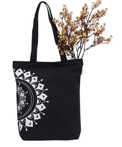 Vente en gros directe de l'usine fabricant Grands sacs à provisions en toile de coton avec impression personnalisée Poignées en cuir à bandoulière - Product Image 5